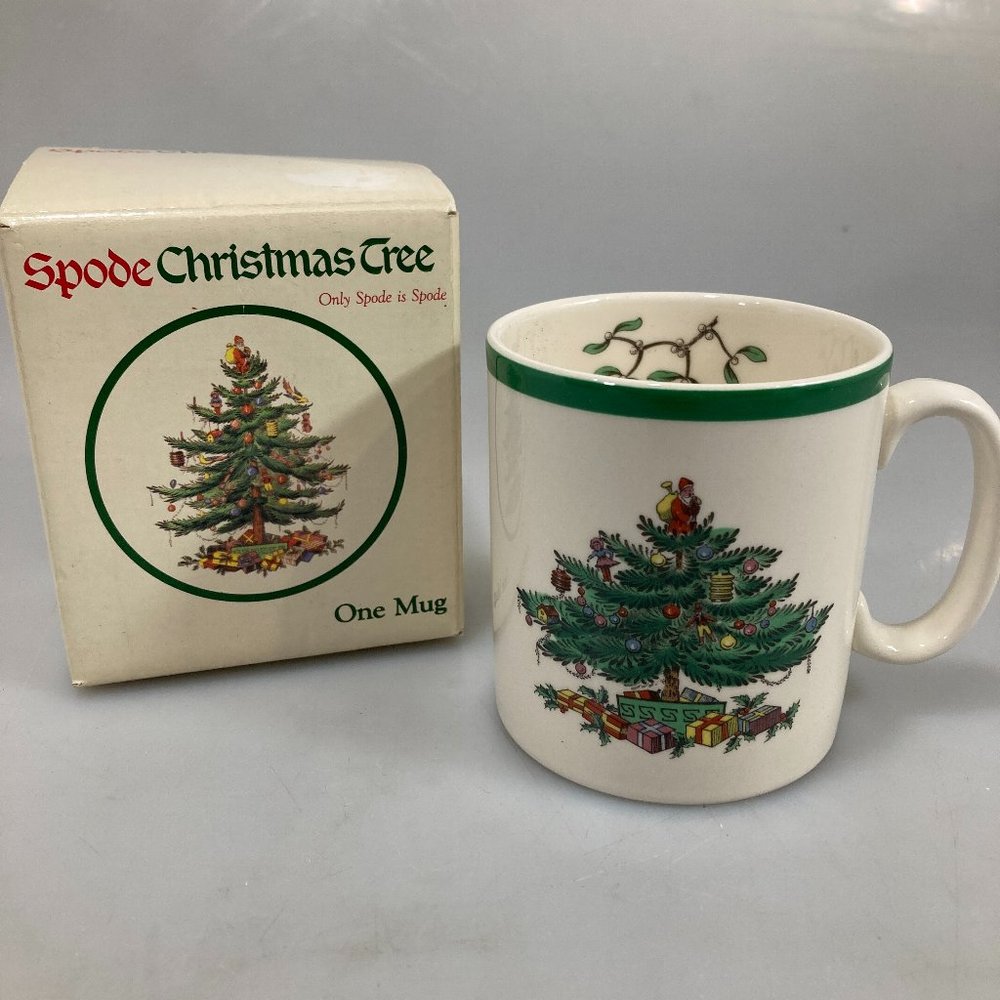 Spode Christmas Tree Mug Green Trim with Box 9 oz